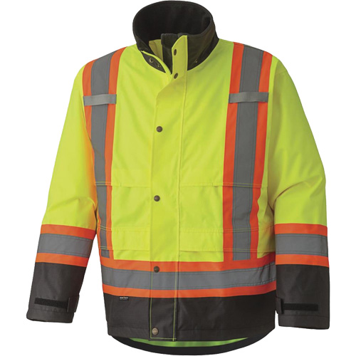 5401 Veste de s&eacute;curit&eacute; imperm&eacute;able 300D Trilobal antid&eacute;chirure, Polyester, Noir/Jaune lime haute visibilit&eacute;, T-petit Chandler Sales