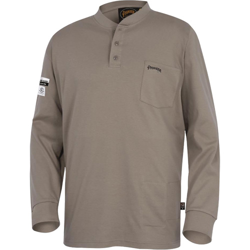 331 Chandail Henley en tricot interlock ignifuge, Petit, Beige Chandler Sales