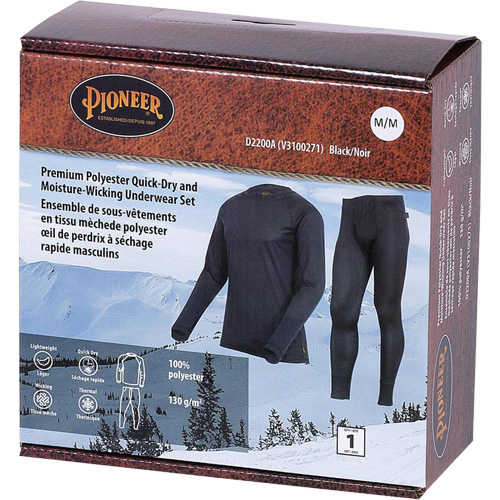 D2200A Ensemble de sous-v&ecirc;tements &agrave; s&eacute;chage rapide et &eacute;vacuation de l'humidit&eacute; de premi&egrave;re qualit&eacute;, Hommes, T-petit, Noir Chandler Sales