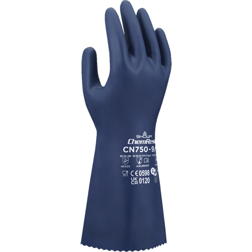 CN750 Chemical-Resistant Gloves, Size Small/7, 13" L, Nitrile, 18-mil Chandler Sales