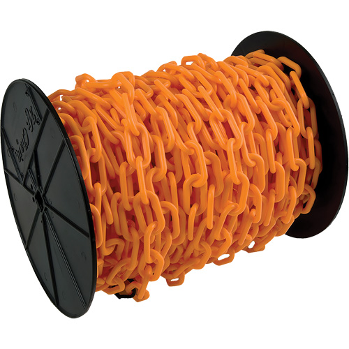Heavy-Duty Plastic Safety Chain, Orange, 2" Link, 100' Length Chandler Sales