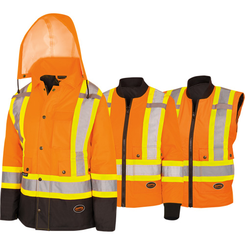 5020BBW Manteau 7 en 1 imperm&eacute;able pour femmes avec capuchon, Polyester/Polyur&eacute;thane, Orange haute visibilit&eacute;, T-petit Chandler Sales