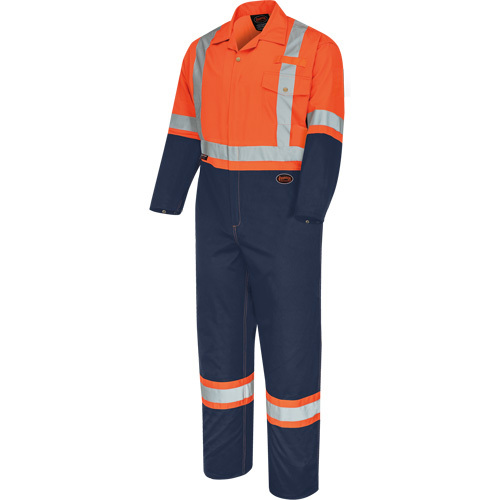 5514BB 2-Tone Safety Coveralls with Zipper Closure, 36, High Visibility Orange/Navy Blue Chandler Sales