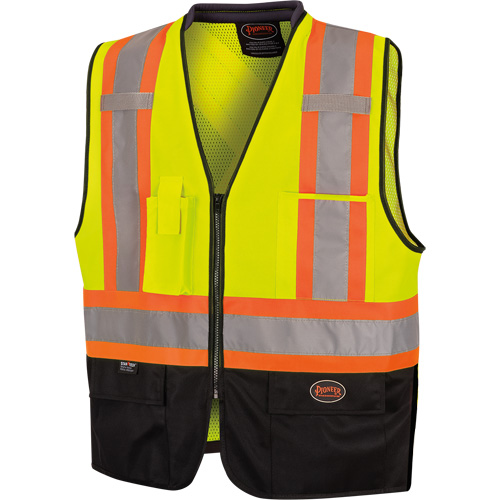 6895 Veste de s&eacute;curit&eacute; haute visibilit&eacute; bicolore avec fermeture &agrave; glissi&egrave;re sur tout le devant, Noir/Jaune lime haute visibilit&eacute;, 2T-Grand/3T-Grand, Polyester Chandler Sales