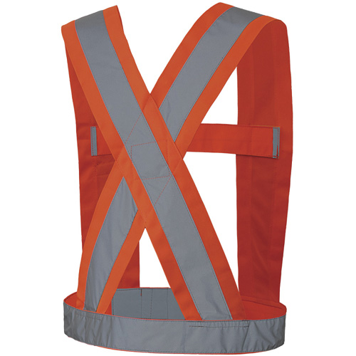 5491 Bretelles ajustables de s&eacute;curit&eacute; haute visibilit&eacute; de 4" de largeur, R&eacute;pond ou surpasse la norme CSA Z96 classe 2 - niveau 2, Orange haute visibilit&eacute;, Couleur r&eacute;fl&eacute;chissante Argent, Taille unique Chandler Sales