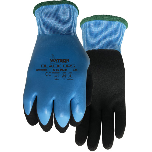 Gants hydrofuges Stealth Black Ops, Taille Petit, Calibre 15, Rev&ecirc;tement Latex de caoutchouc, Enveloppe en Fibre de verre/Polyester, ASTM ANSI niveau A4 Chandler Sales