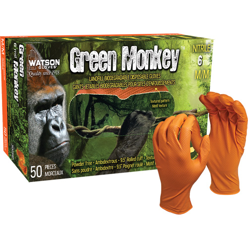 Green Monkey Disposable Gloves, Small, Nitrile, 6-mil, Powder-Free, Orange Chandler Sales