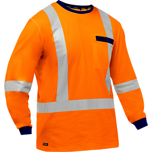 Bisley&reg; X-Back Long Sleeve Shirt, Poly-Cotton, Small, High Visibility Orange Chandler Sales