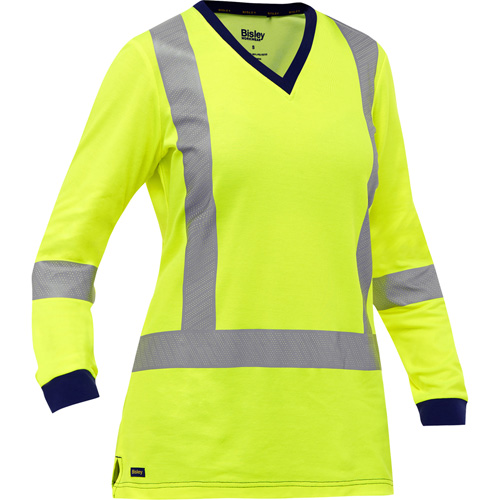 Chemise &agrave; manches longues et X au dos Bisley pour femmes, Poly-coton, Petit, Jaune lime haute visibilit&eacute; Chandler Sales