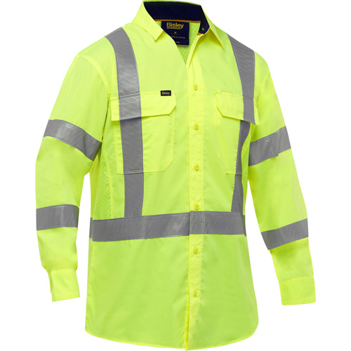 Bisley&reg; X-Back Long Sleeve Work Shirt with X-Airflow, Poly-Cotton, Small, High Visibility Lime-Yellow Chandler Sales