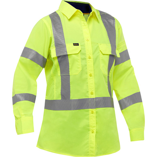 Chemise de travail &agrave; manches longues et X au dos Bisley avec X-Airflow pour femmes, Poly-coton, Petit, Jaune lime haute visibilit&eacute; Chandler Sales