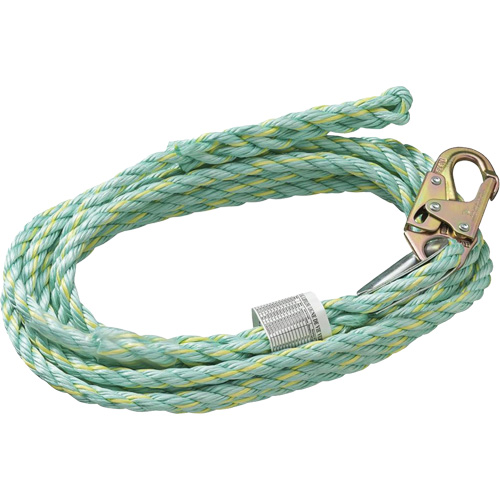 VL-1125-25 Cordage de s&eacute;curit&eacute; vertical avec mousqueton d'ancrage &agrave; une extr&eacute;mit&eacute; & &eacute;clisse dorsale d'extr&eacute;mit&eacute; &agrave; la traîne, Copolym&egrave;re Chandler Sales