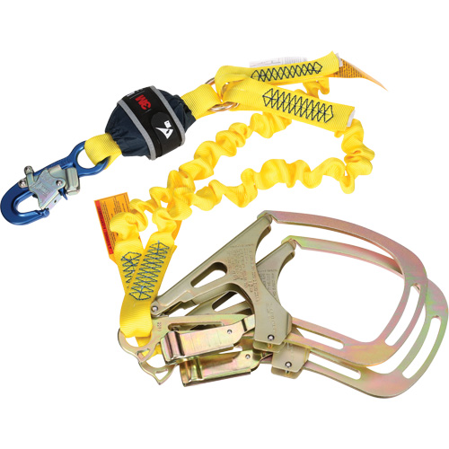 Twin-Leg Stretch Web Shock-Absorbing Lanyard, 6', Rebar Hook Center, Snap Hook Leg Ends Chandler Sales