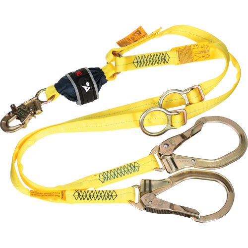 Twin-Leg Tie-Back Web Shock-Absorbing Lanyard, 6', Rebar Hook Center, Snap Hook Leg Ends, Polyester Chandler Sales