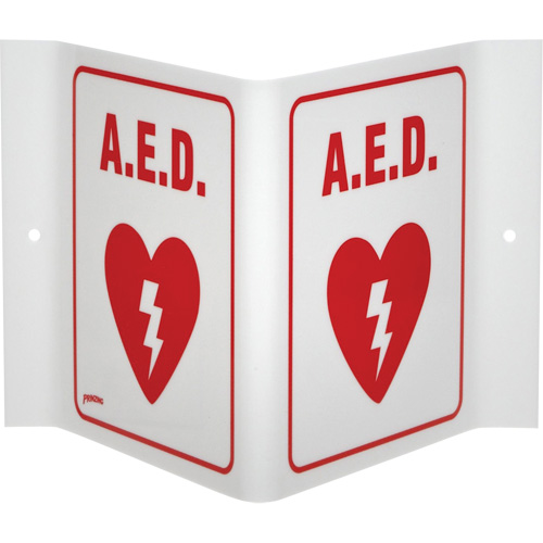 "A.E.D." V-Style Sign, 6" x 9", Acrylic, English with Pictogram Chandler Sales