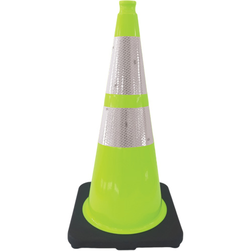 C&ocirc;ne de signalisation de premi&egrave;re qualit&eacute;, 28", Vert lime, Bande(s) r&eacute;fl&eacute;chissante(s) 4" & 6" Chandler Sales