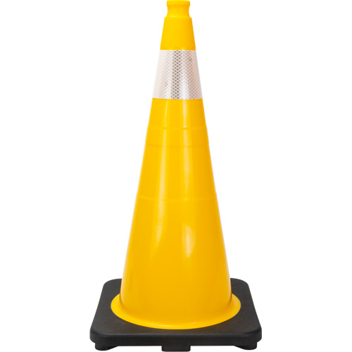 C&ocirc;ne de signalisation de premi&egrave;re qualit&eacute;, 28", Jaune, Bande(s) r&eacute;fl&eacute;chissante(s) 4" Chandler Sales