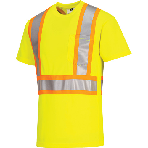 T-shirt de s&eacute;curit&eacute; &agrave; bandes contrastantes, Polyester, Petit, Jaune lime haute visibilit&eacute; Chandler Sales