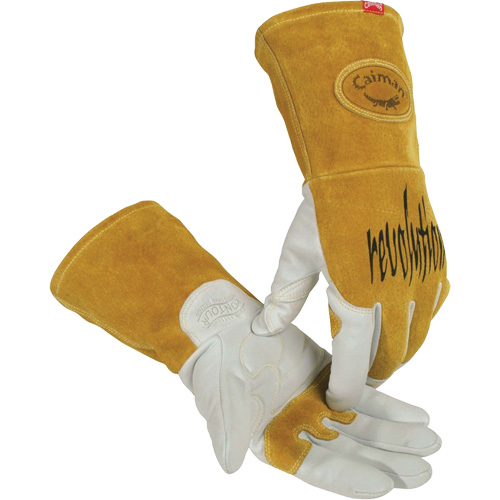 Gants de soudeur TIG/MIG de premi&egrave;re qualit&eacute; avec dos en cuir de vache refendue isol&eacute;es et ignifug&eacute;s Caiman, Cuir fleur de ch&egrave;vre, Taille Moyen Chandler Sales
