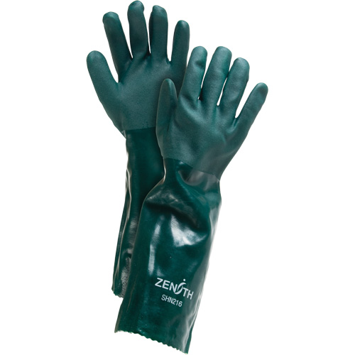 Double Dipped Green Gloves, 18" L, PVC, Cotton Jersey Inner Lining, 70-mil Chandler Sales