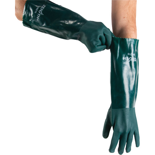 Double Dipped Green Gloves, 18" L, PVC, Cotton Jersey Inner Lining, 70-mil Chandler Sales