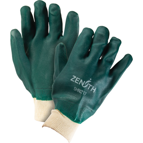 Double Dipped Green Gloves, 10" L, PVC, Cotton Jersey Inner Lining, 70-mil Chandler Sales