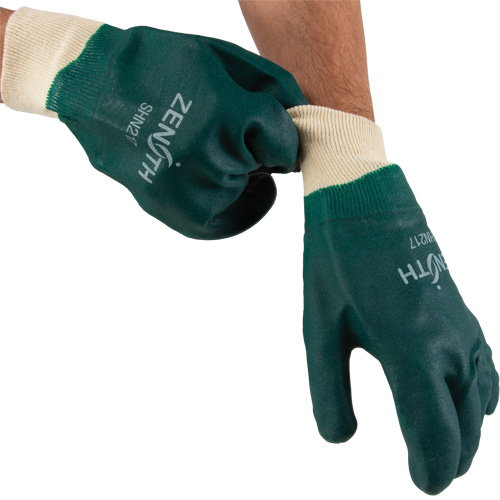 Double Dipped Green Gloves, 10" L, PVC, Cotton Jersey Inner Lining, 70-mil Chandler Sales
