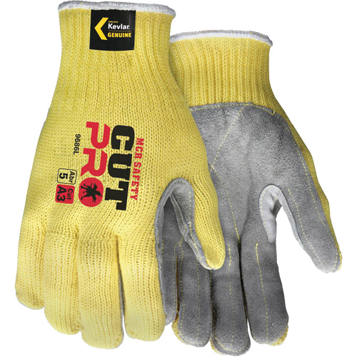 Gants de travail r&eacute;sistant &agrave; la coupe CutPro avec paume en cuir fendu, Taille Petit, Calibre 7, Enveloppe en Kevlar, ASTM ANSI niveau A3 Chandler Sales