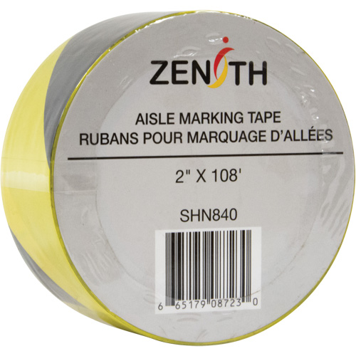 Aisle Marking Tape, 2" x 108', PVC, Noir et jaune Chandler Sales
