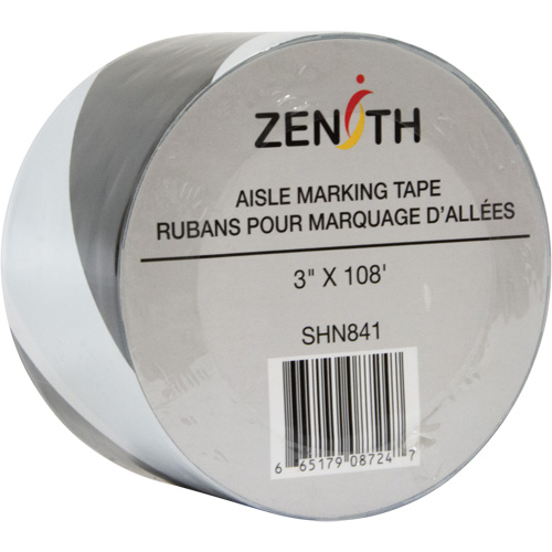 Aisle Marking Tape, 3" x 108', PVC, Noir et blanc Chandler Sales
