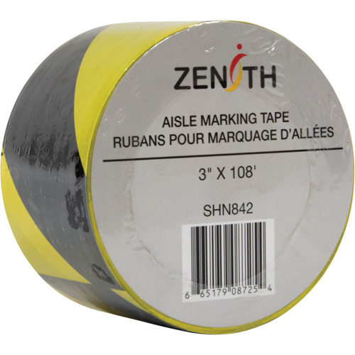 Aisle Marking Tape, 3" x 108', PVC, Black and Yellow Chandler Sales