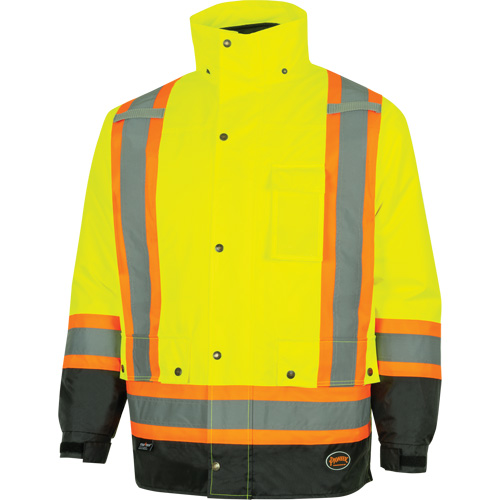 5057 Pioneer&reg; Yukon 7-in-1 Waterproof Winter Safety Parka, Polyester, Black/High Visibility Lime-Yellow, X-Small Chandler Sales