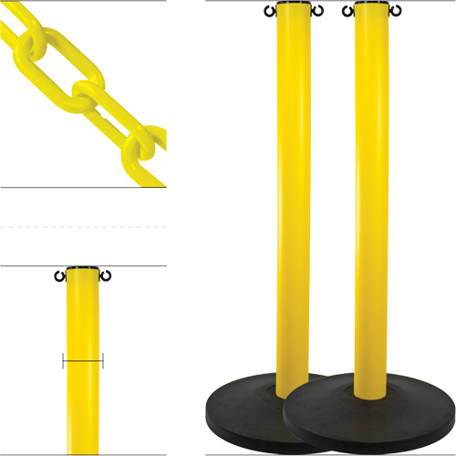 Industrial Stanchion Kit with Plastic Chain, 37" High, Yellow Chandler Sales