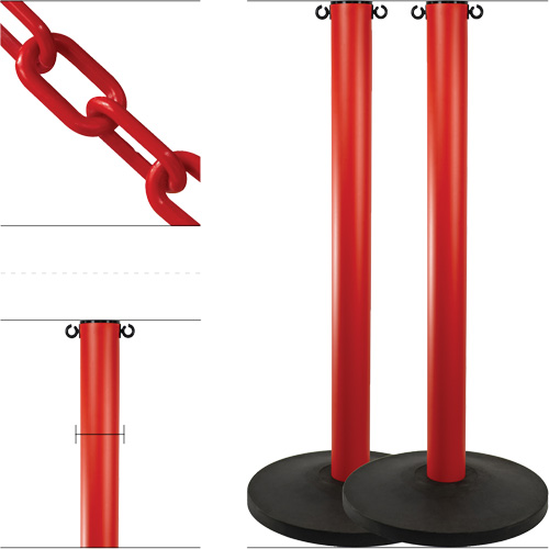 Industrial Stanchion Kit with Plastic Chain, 37" High, Red Chandler Sales