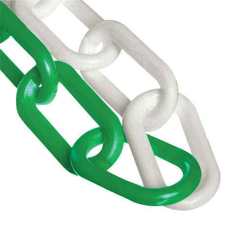 Bicolour Plastic Barrier Chain, Green/White, 2" Link, 500' Length Chandler Sales