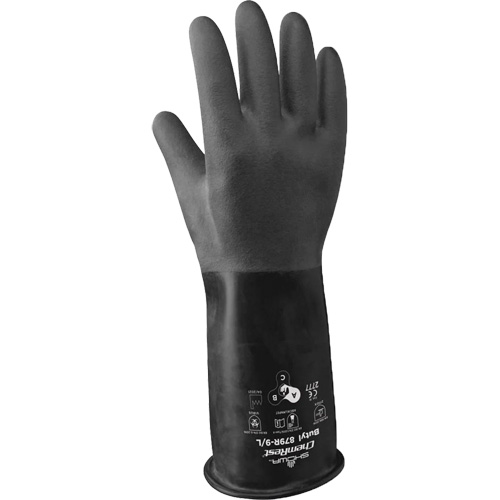 879R Acid-Resistant Gloves, Size Large/9, 14" L, Butyl Rubber, 28-mil Chandler Sales