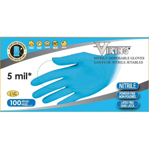 34600 Disposable Gloves, Large, Nitrile, 5-mil, Powder-Free, Blue Chandler Sales