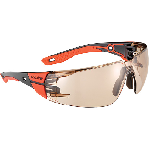 Lunettes de s&eacute;curit&eacute; RUSH+ 2.0 avec monture noire et rouge, M/G, Lentille Cuivre, Antibu&eacute;e/Anti-&eacute;gratignures, ANSI Z87+ Chandler Sales