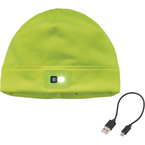 N-Ferno&reg; Winter Skull Cap with LED Rechargeable Light, Fleece Lining, One Size, High-Visibility Lime Green Chandler Sales