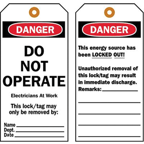 Lockout Tags, Plastic, 3" W x 5-1/2" H, English Chandler Sales