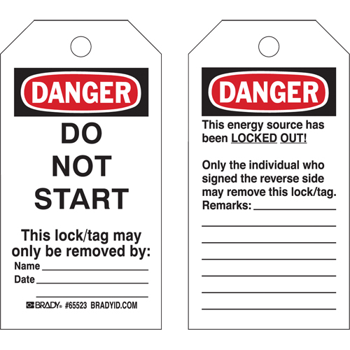 Lockout Tags, Plastic, 3" W x 5-1/2" H, English Chandler Sales