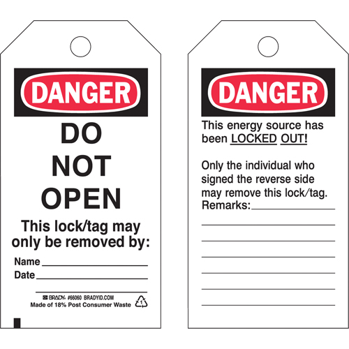Lockout Tags, Plastic, 3" W x 5-1/2" H, English Chandler Sales