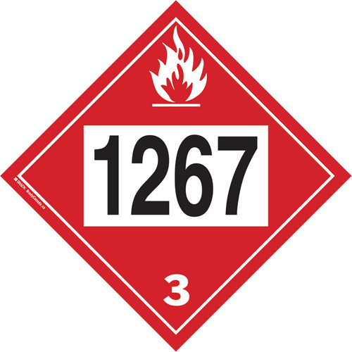 Plaque-&eacute;tiquette TMD 1267 pour liquide inflammable p&eacute;trole brut, Vinyle adh&eacute;sif Chandler Sales