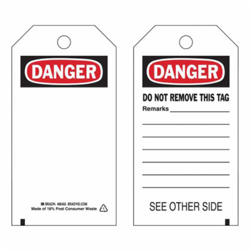 Self-Laminating Safety Tags, Polyester, 3" W x 5-3/4" H, English Chandler Sales