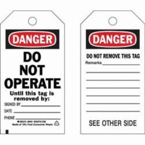 Self-Laminating Safety Tags, Polyester, 3" W x 5-3/4" H, English Chandler Sales