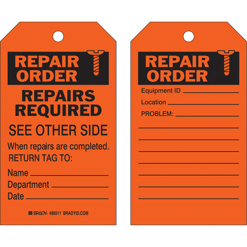 Safety Repair Tag, Polyester, 4" W x 7" H, English Chandler Sales