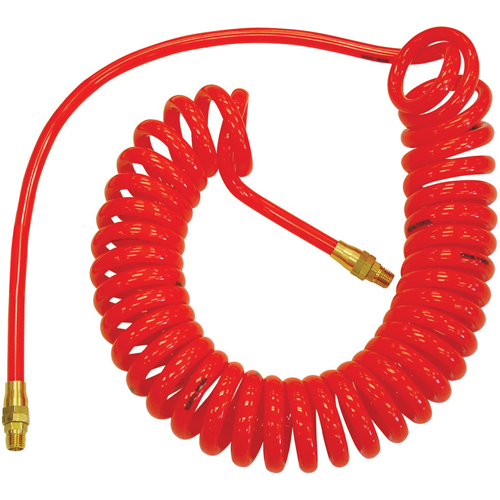 Flexcoil Self-Storing Polyurethane Air Hoses With Fittings, Air, 3/8" ID x 15' L, Polyurethane, 140 PSI at 23 °C Chandler Sales