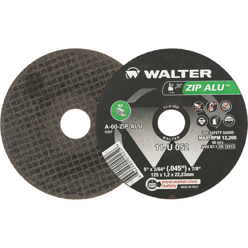 Zip Alu Cut-Off Wheel, 5" x 3/64", 7/8" Arbor, Type 1, Aluminum Oxide, 12200 RPM Chandler Sales