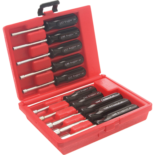 Jeu de tourne-&eacute;crous &agrave; mandrin perc&eacute; avec mallette en plastique rouge, 10 mcx, M&eacute;trique Chandler Sales