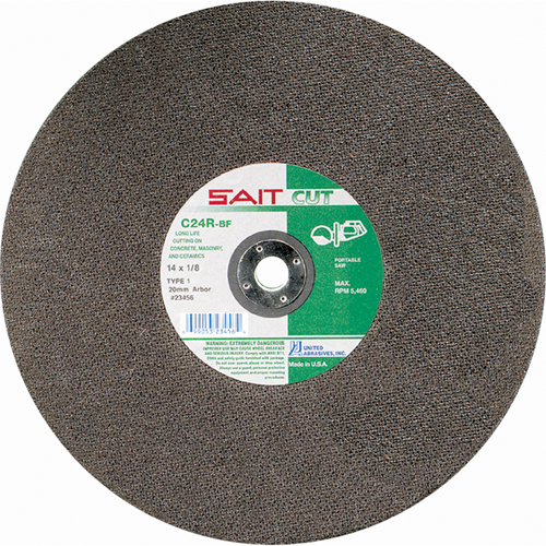 C24R Concrete High Speed Cut-Off Wheel, 14" x 1/8", 1" Arbor, Type 1, Silicon Carbide, 5400 RPM Chandler Sales
